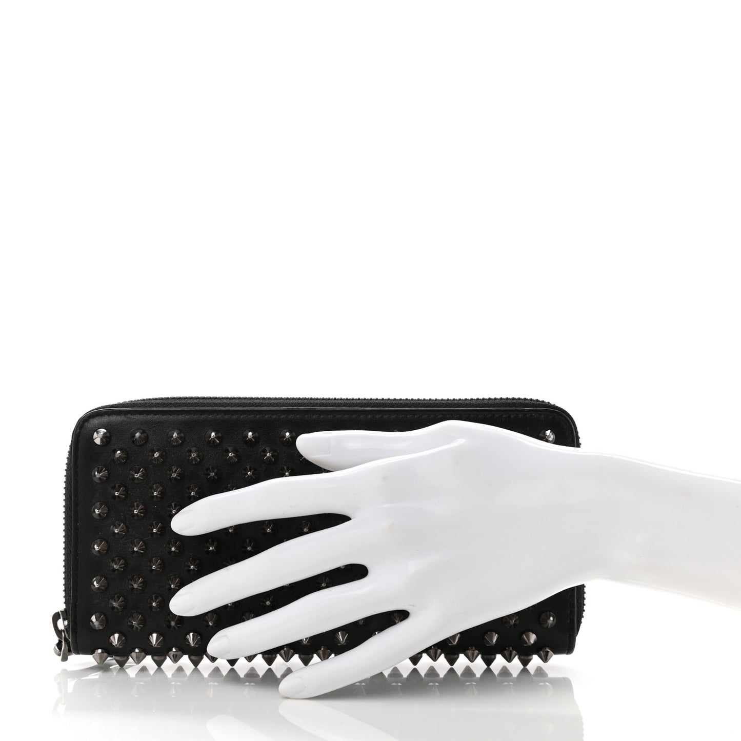 Calfskin Panettone Spiked Zip Around Wallet Black