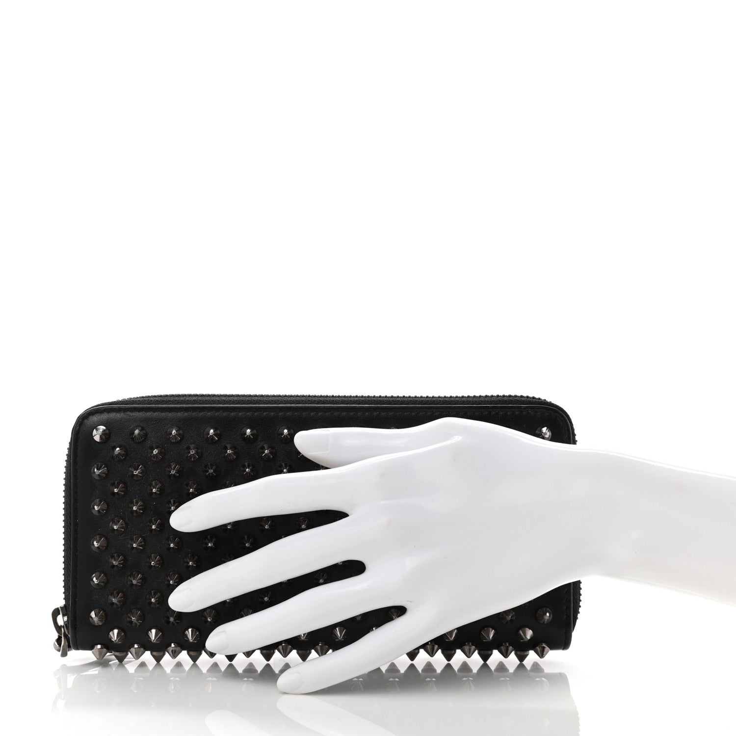 Christian Louboutin Calfskin Panettone Spiked Zip Around Wallet Black 2 of 8