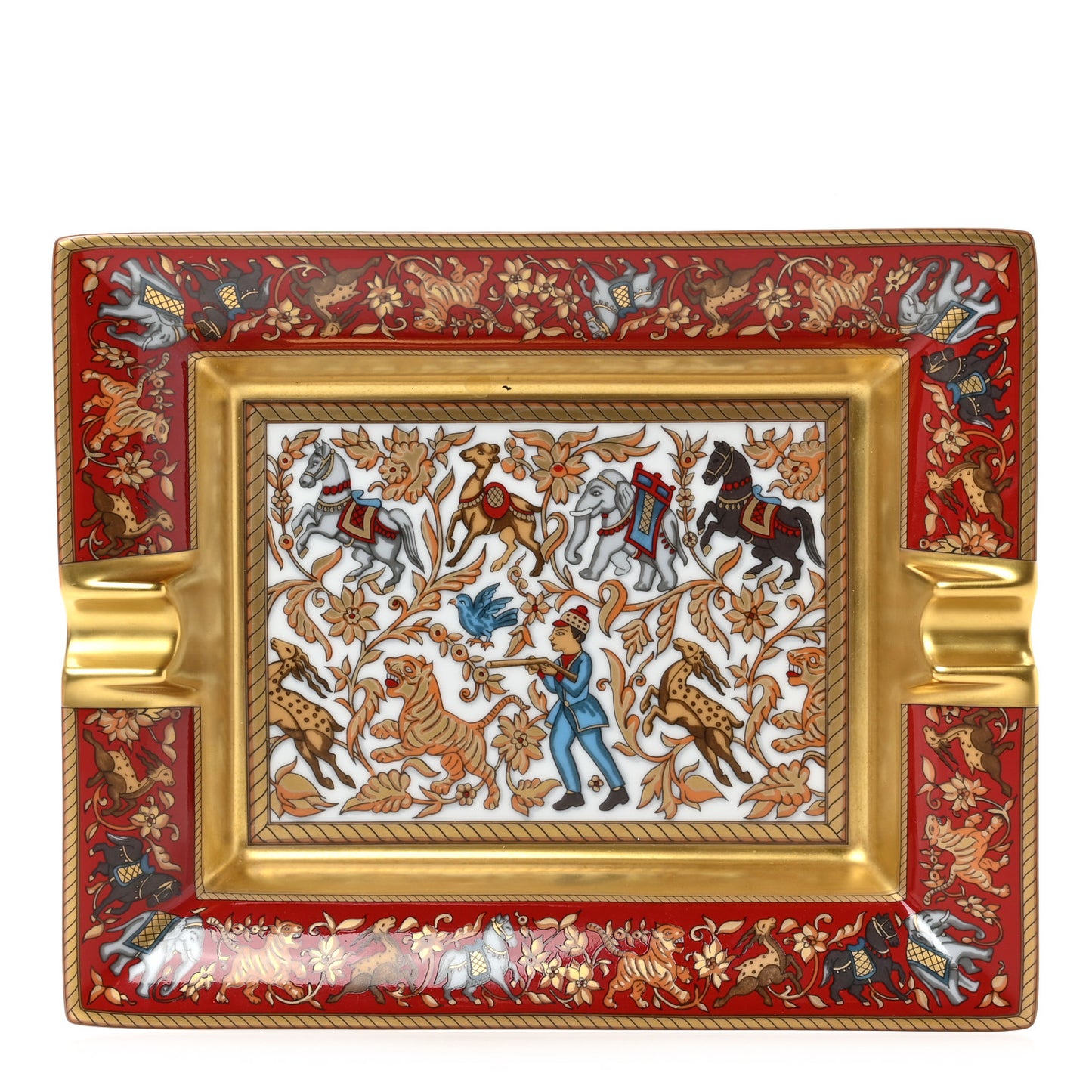 Porcelain Chasse En Inde Ashtray Rouge Multicolor