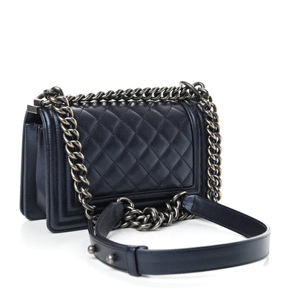 Chanel Iridescent Caviar Quilted Small Boy Flap Navy 3 of 11