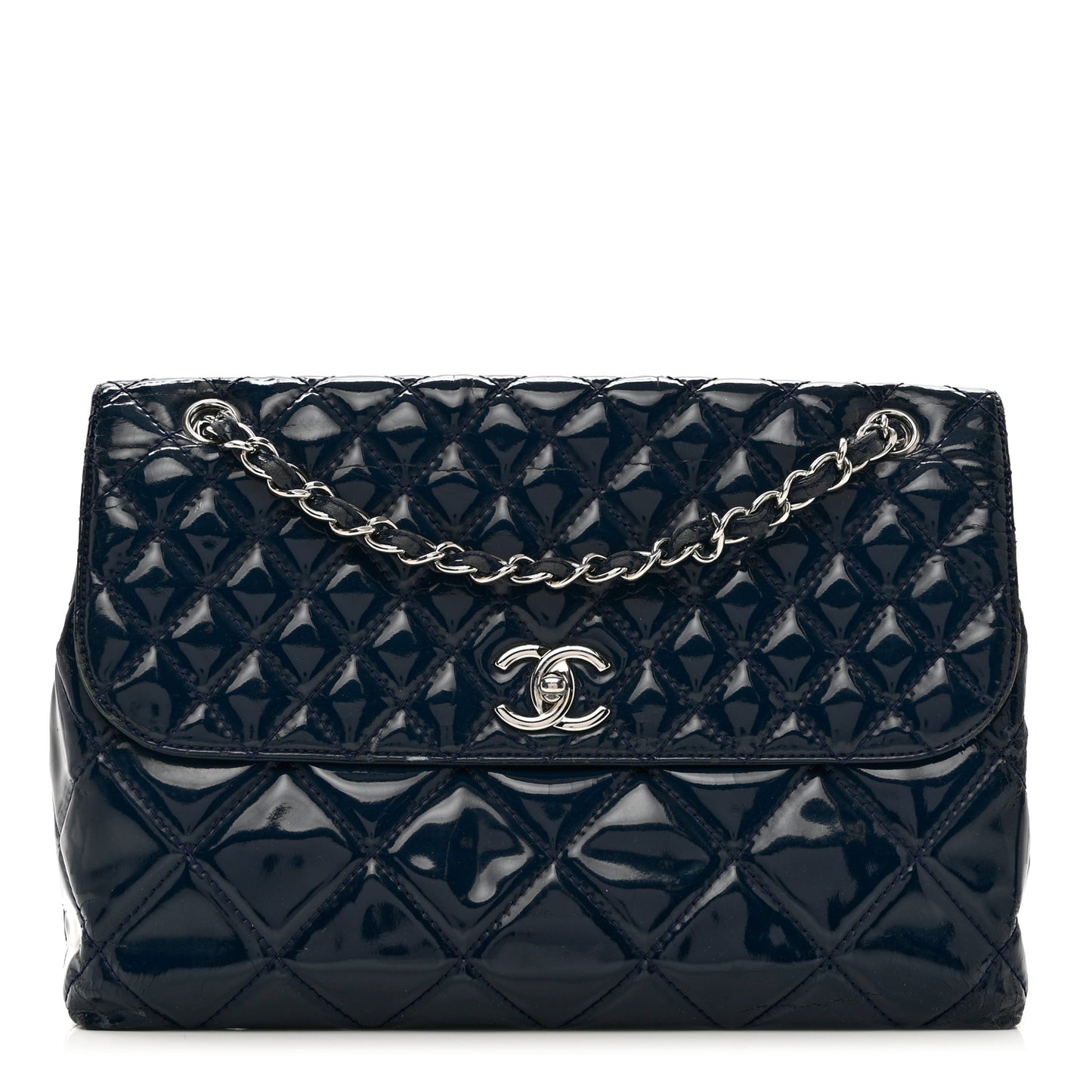 Vinyl Quilted In the Business Flap Bag Navy Blue