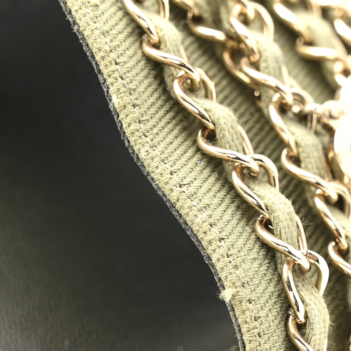 Canvas Chain Flat Sandals 37 Khaki