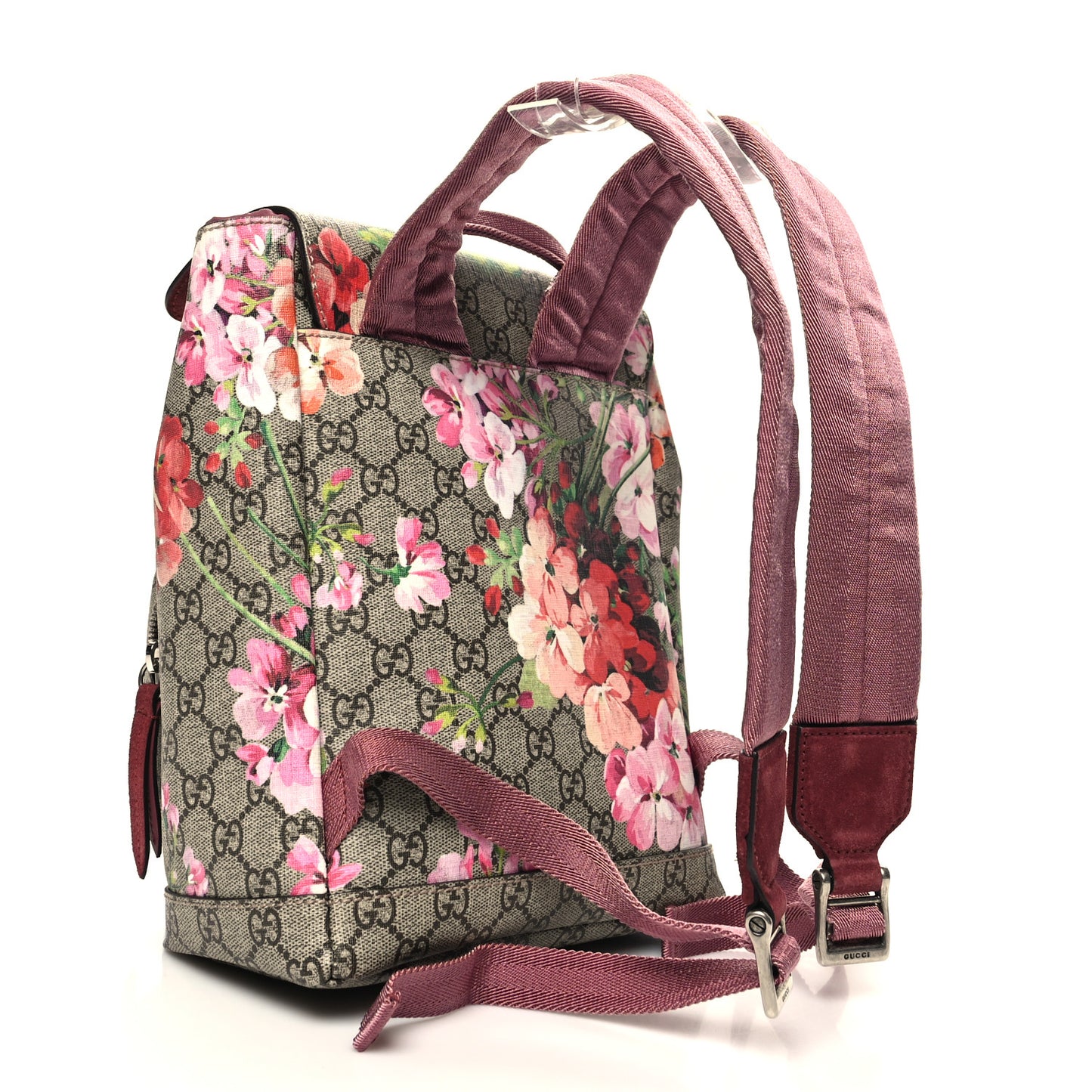 GG Supreme Monogram Blooms Small Single Buckle Backpack Beige Multicolor Dry Rose