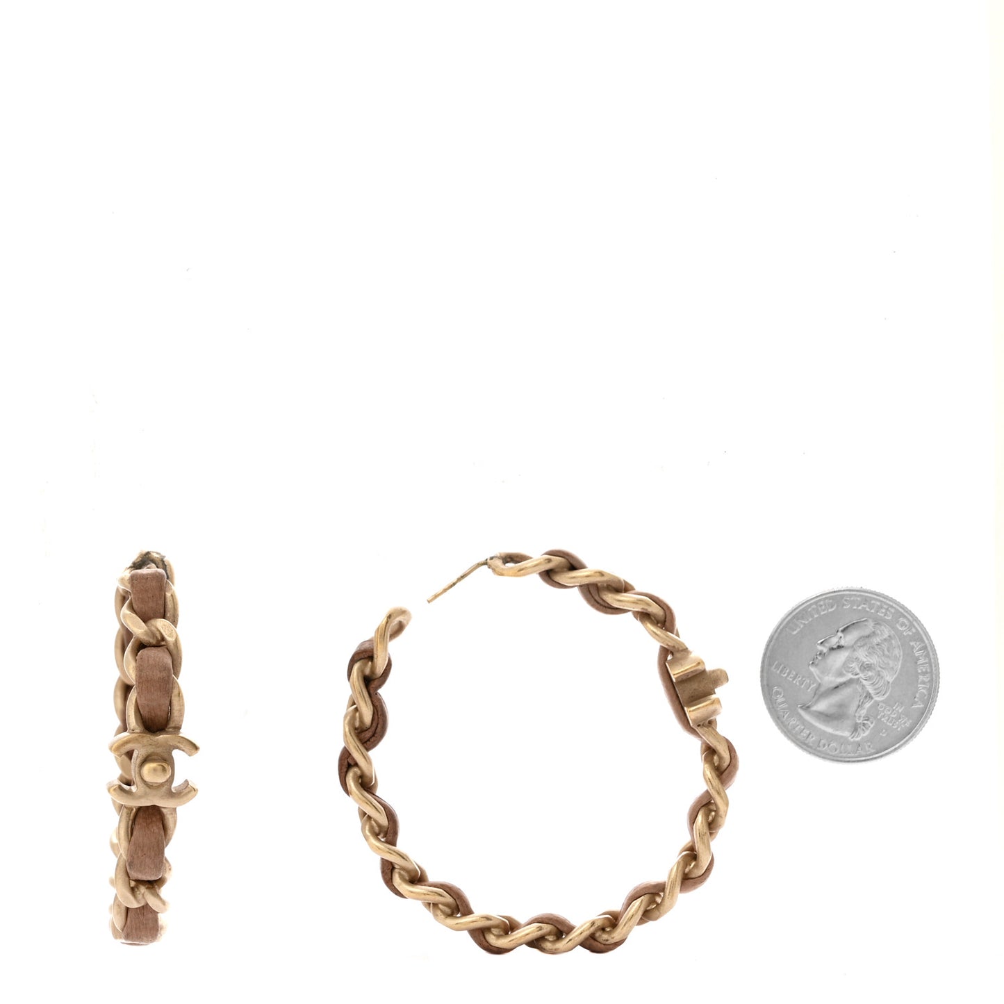 Lambskin CC Turnlock Chain Hoop Earrings Matte Gold Beige