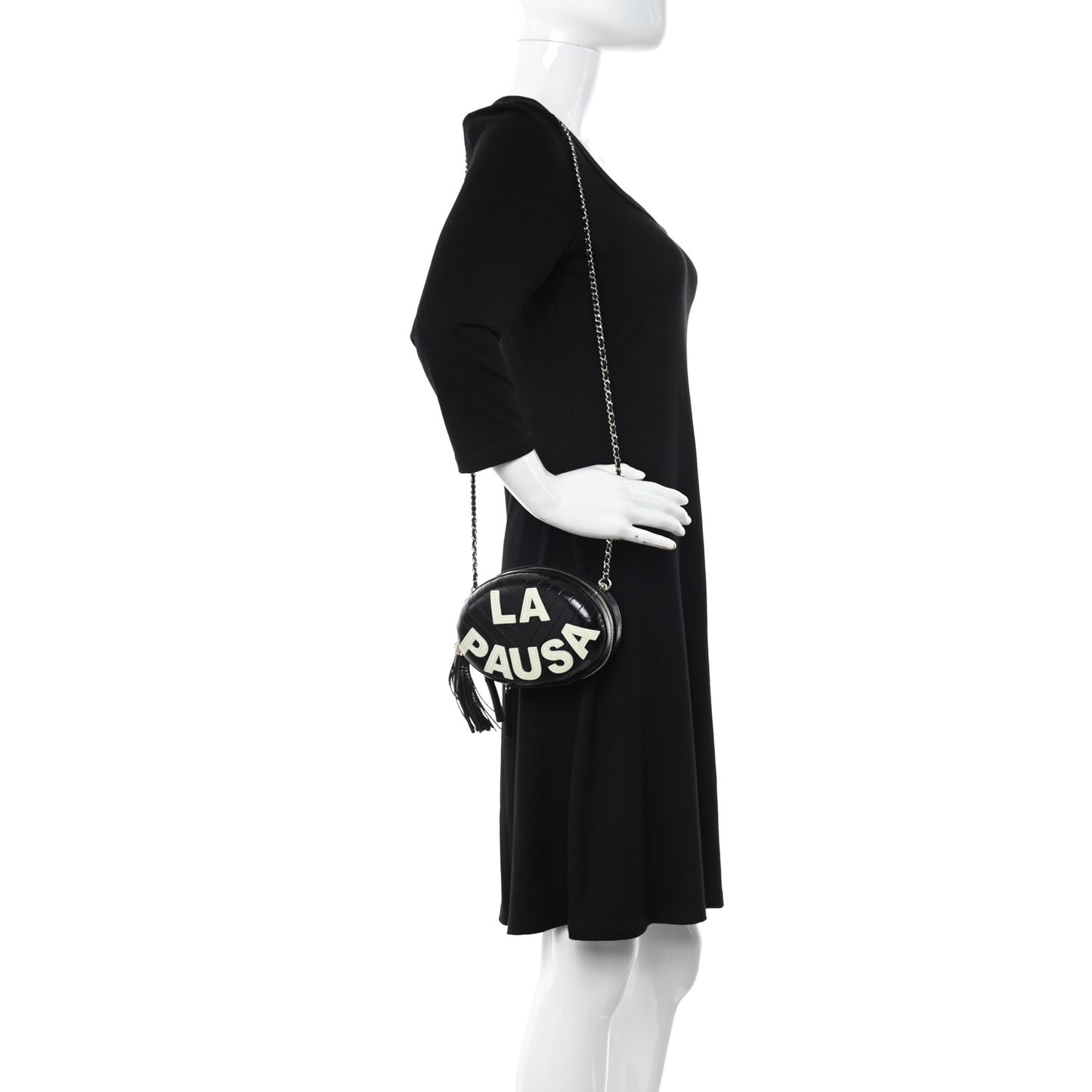 Lambskin Embroidered Chevron Quilted La Pausa Tassel Clutch Black