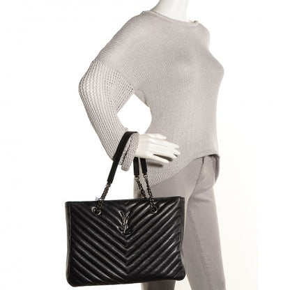 Saint Laurent Sheepskin Classic Matelasse Chevron Large Monogram Shopping Bag Black 2 of 18
