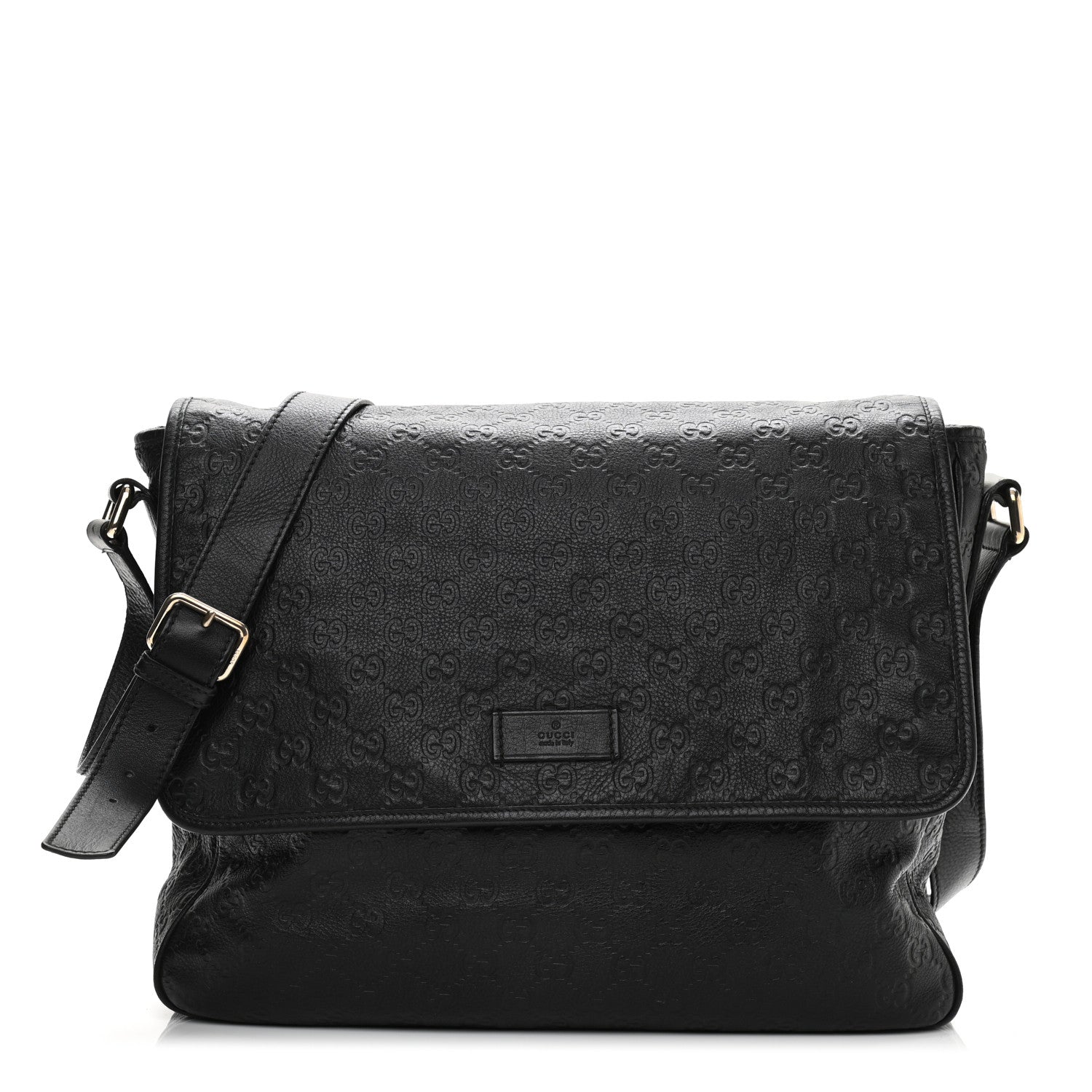 Gucci Guccissima Medium Flap Messenger Bag Black 1 of 14