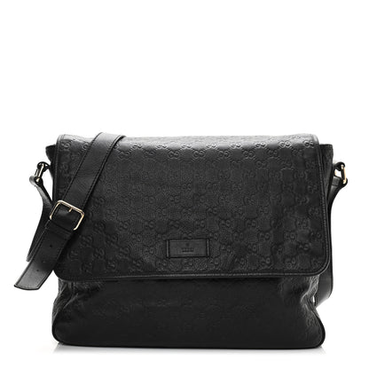 Gucci Guccissima Medium Flap Messenger Bag Black 1 of 14