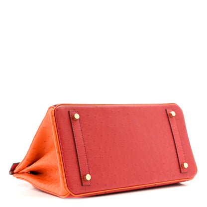 Hermes Ostrich Horseshoe Birkin 30 Rouge Vif Orange 4 of 12