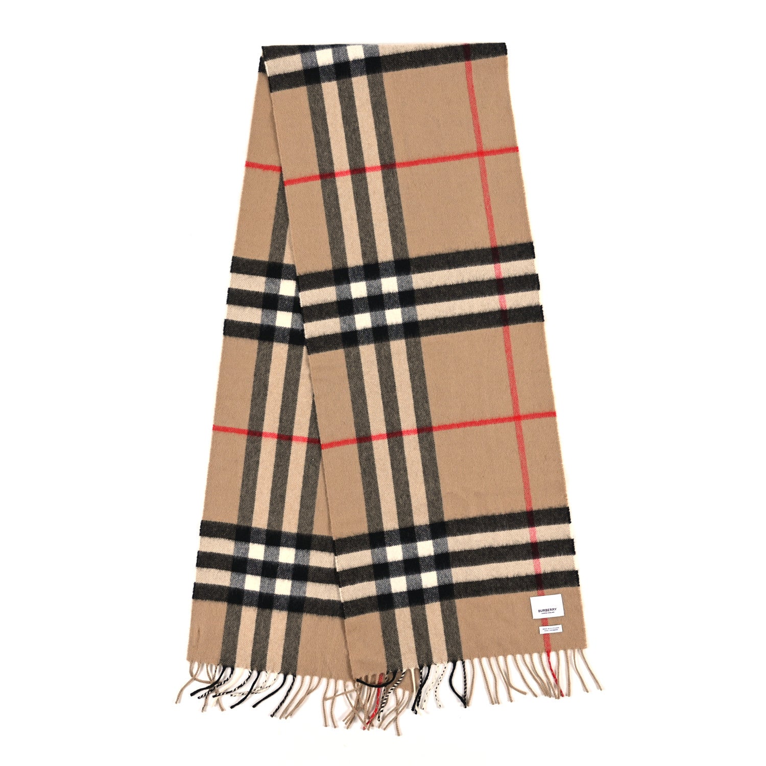 Burberry Cashmere Giant Check Fringe Scarf Archive Beige 2 of 3