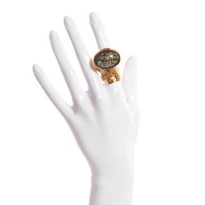 Saint Laurent Glass Cabochon Arty Ovale Ring 6 Gold Navy 2 of 3