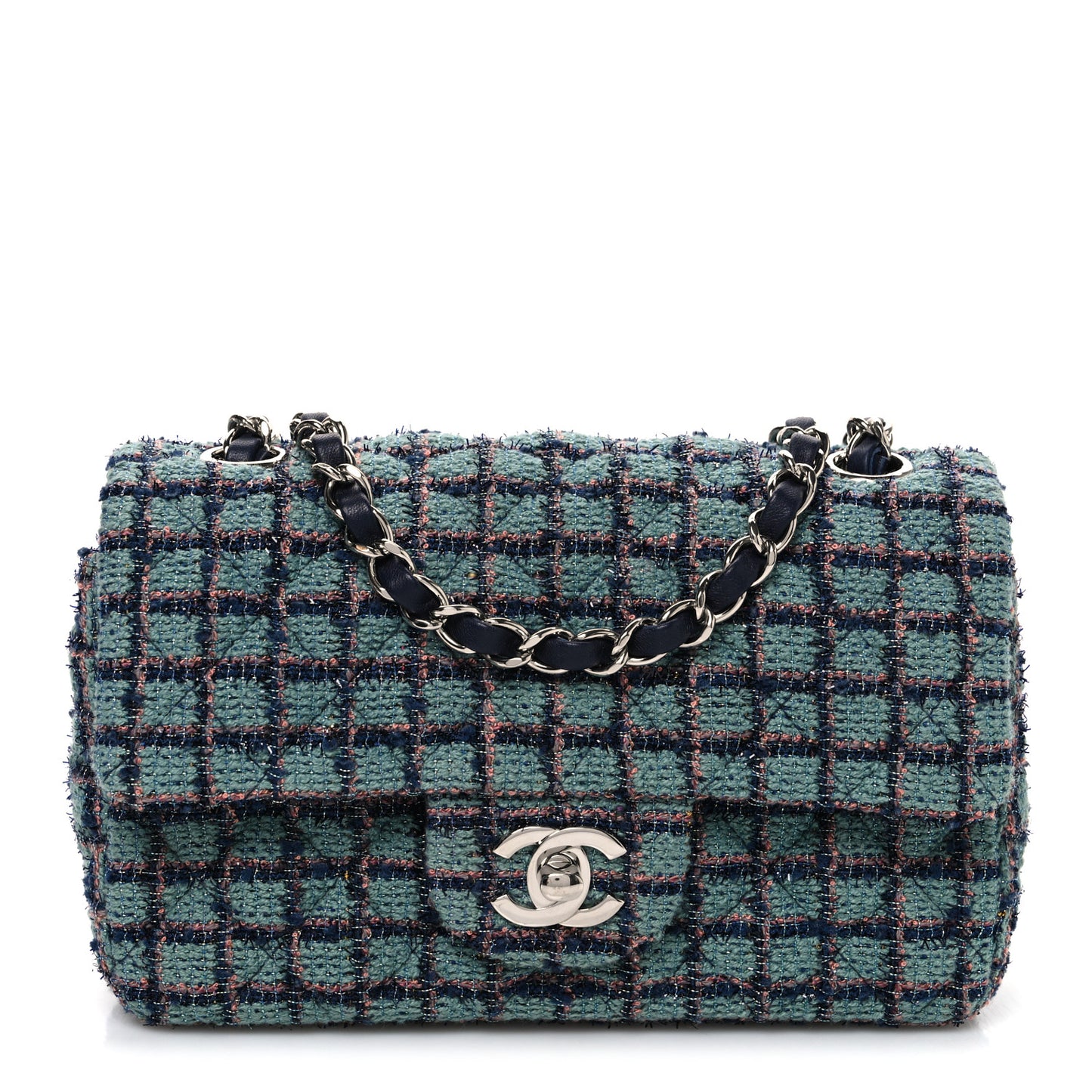 Tweed Quilted Mini Rectangular Flap Green Navy Dark Beige