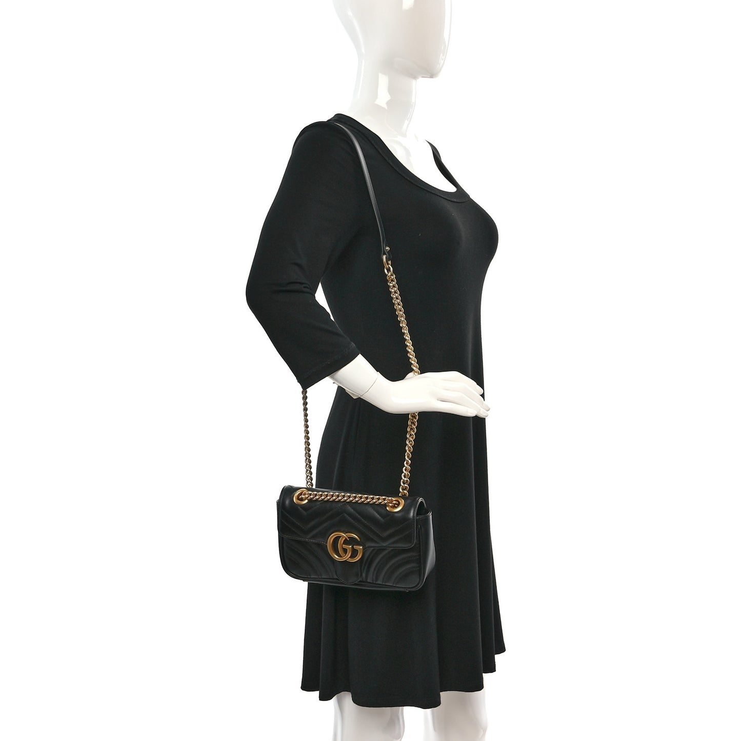 Calfskin Matelasse Mini GG Marmont Shoulder Bag Black