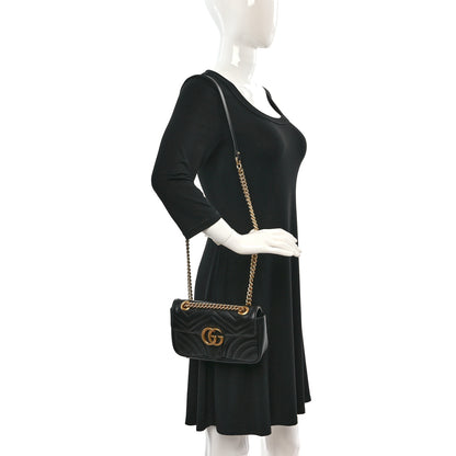 Gucci Calfskin Matelasse Mini GG Marmont Shoulder Bag Black 2 of 9