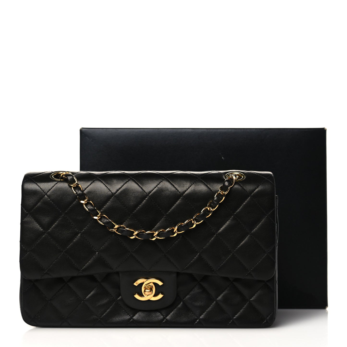 Lambskin Quilted Medium Double Flap Black