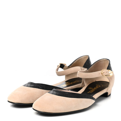 Chanel Lambskin Suede Ankle Strap Flats 39 Beige Black 3 of 9