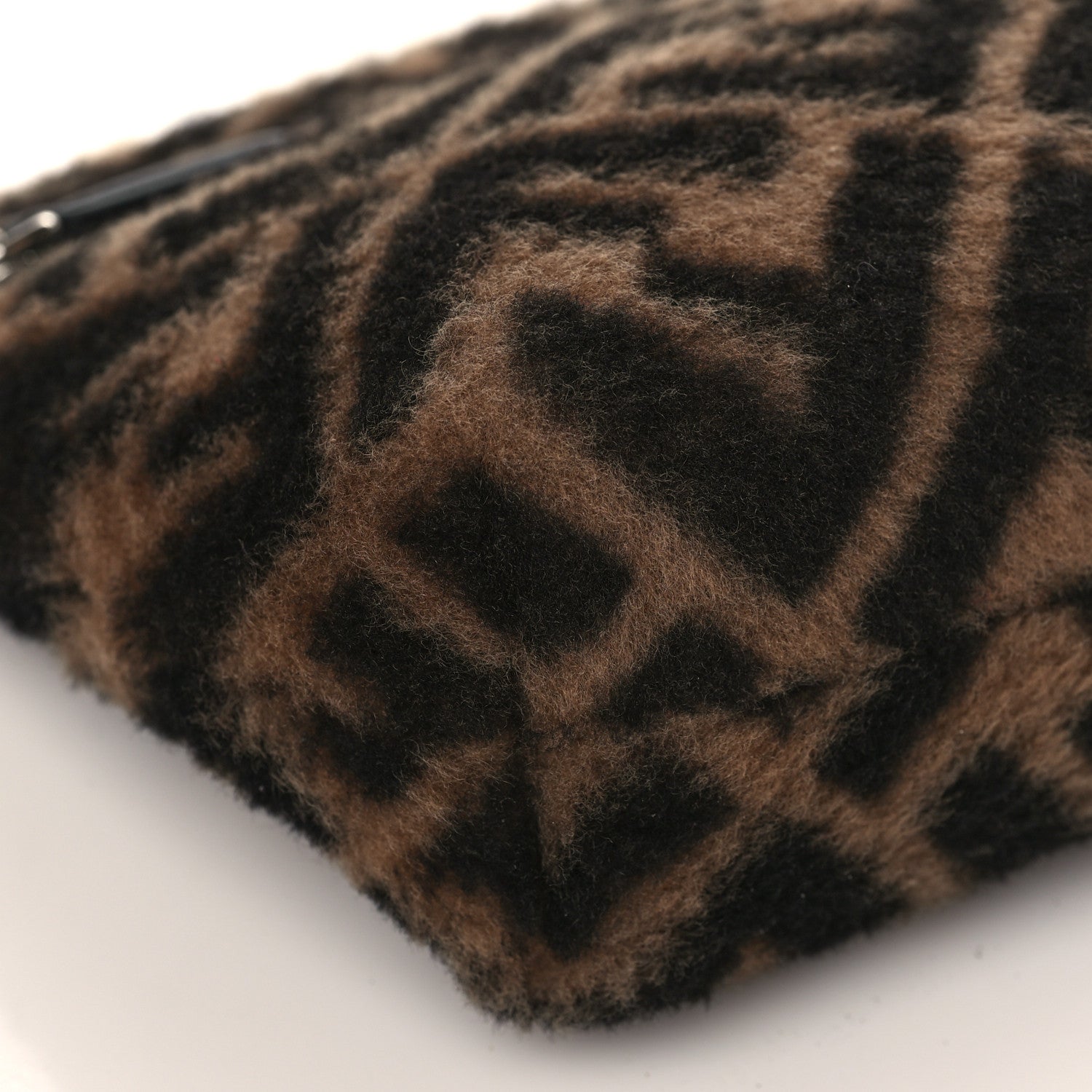 Fendi Shearling Calfskin FF 1974 Diagonal Pouch Tobacco Black 8 of 9
