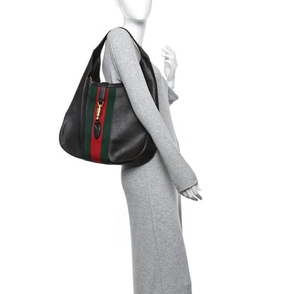 Gucci Soft Grained Calfskin Web Large Jackie Hobo Dark Brown 2 of 16