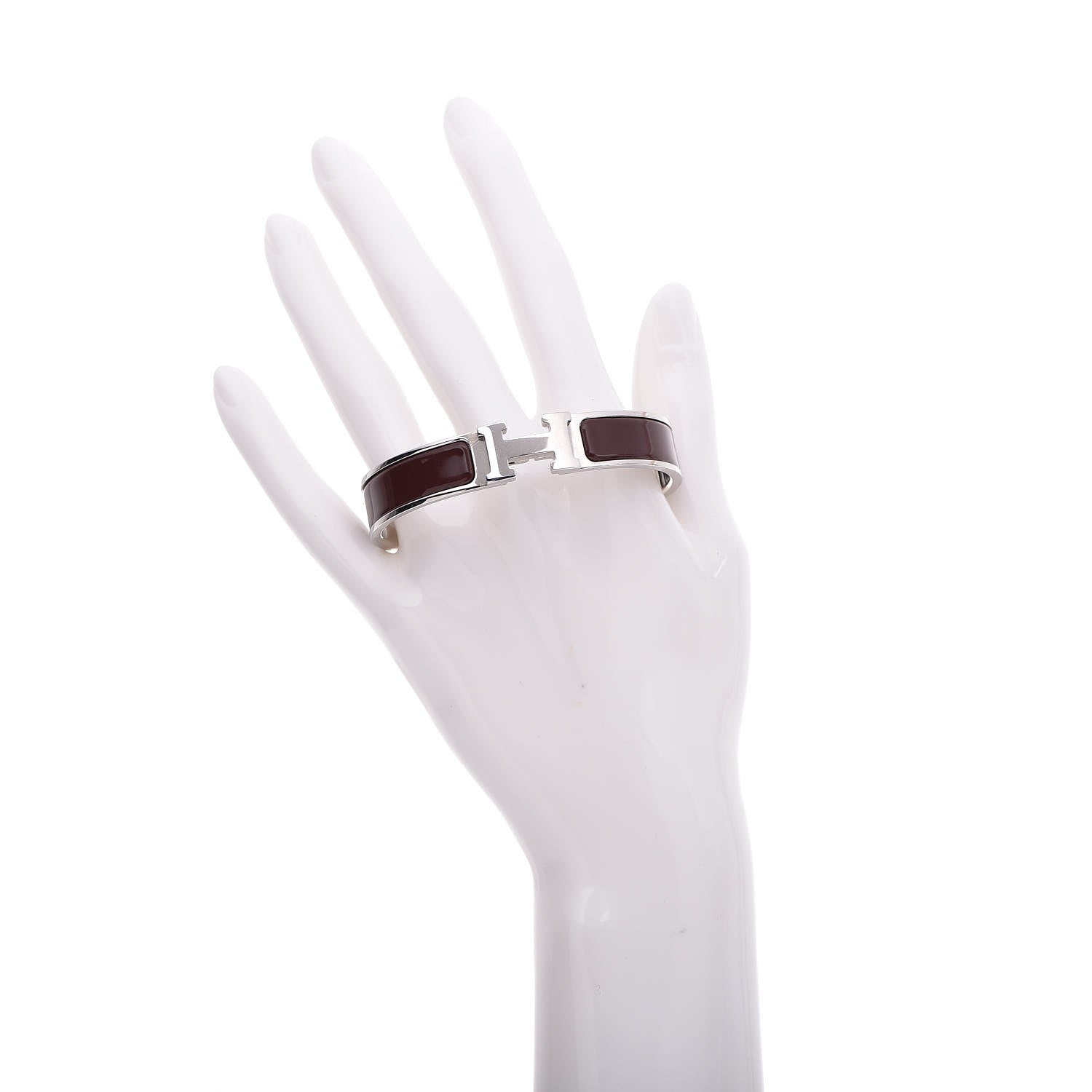 Hermes Enamel Narrow Clic Clac H Bracelet PM Burgundy 2 of 6