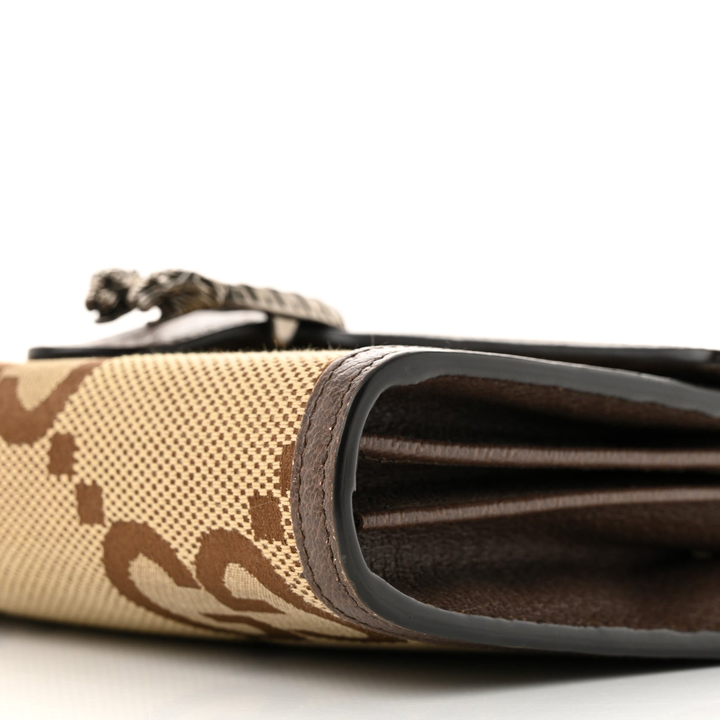 Monogram Jumbo GG Textured Dollar Calfskin Mini Dionysus Chain Wallet Camel Ebony New Acero