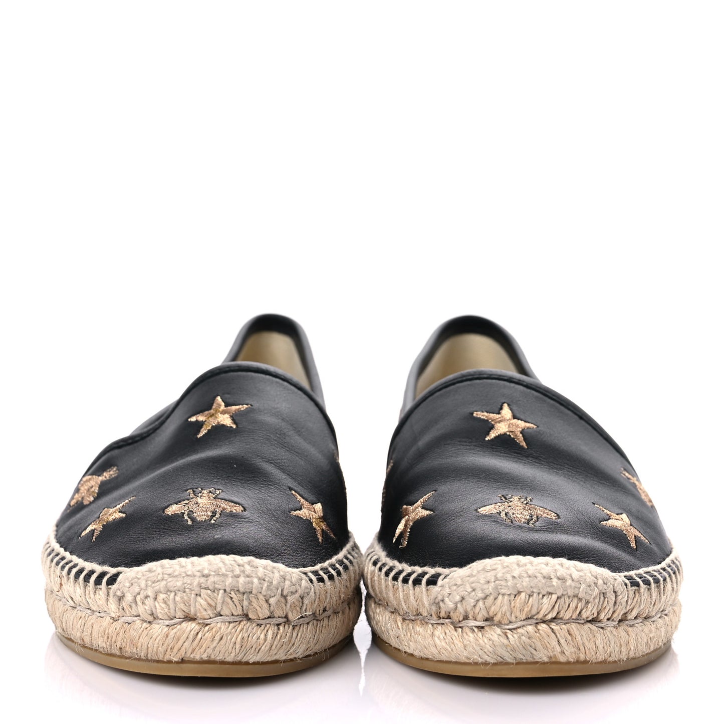 Calfskin Bee Star Embroidered Espadrilles 37 Black