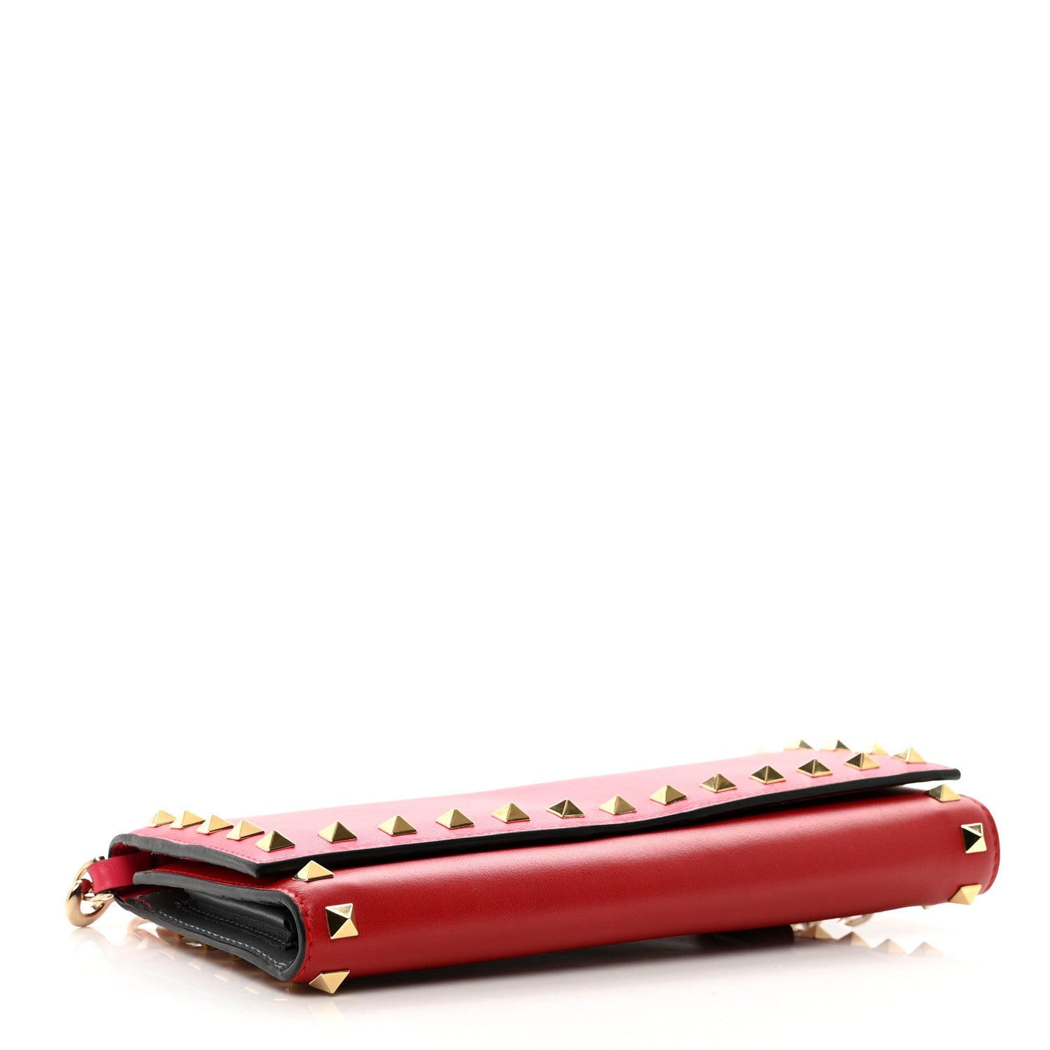 Valentino Garavani Vitello Colorblock Rockstud Wallet On Strap Deep Rose Green Grey Scarlet 4 of 10