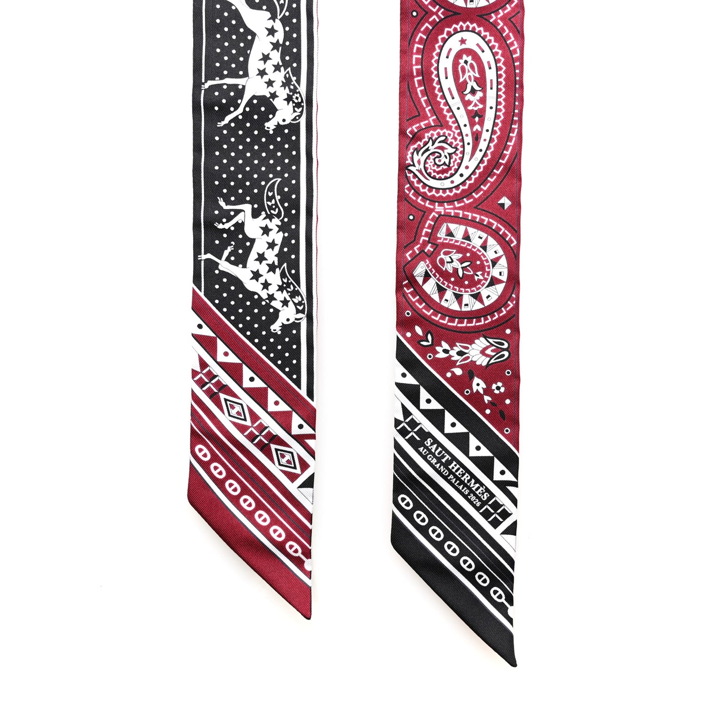 Silk Cheval De Coeur Bandana Twilly Bordeaux Black White