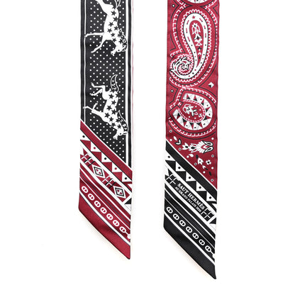 Hermes Silk Cheval De Coeur Bandana Twilly Bordeaux Black White 2 of 4