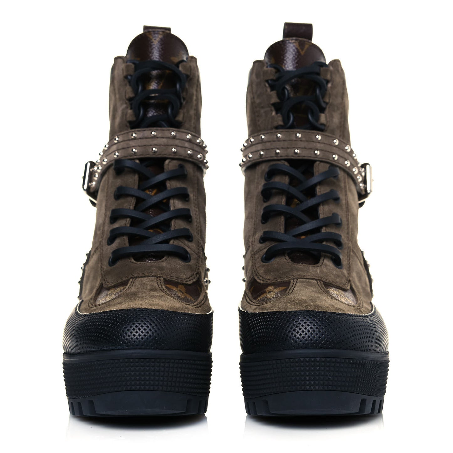 Suede Calfskin Monogram Laureate Platform Desert Boots 36 Kaki
