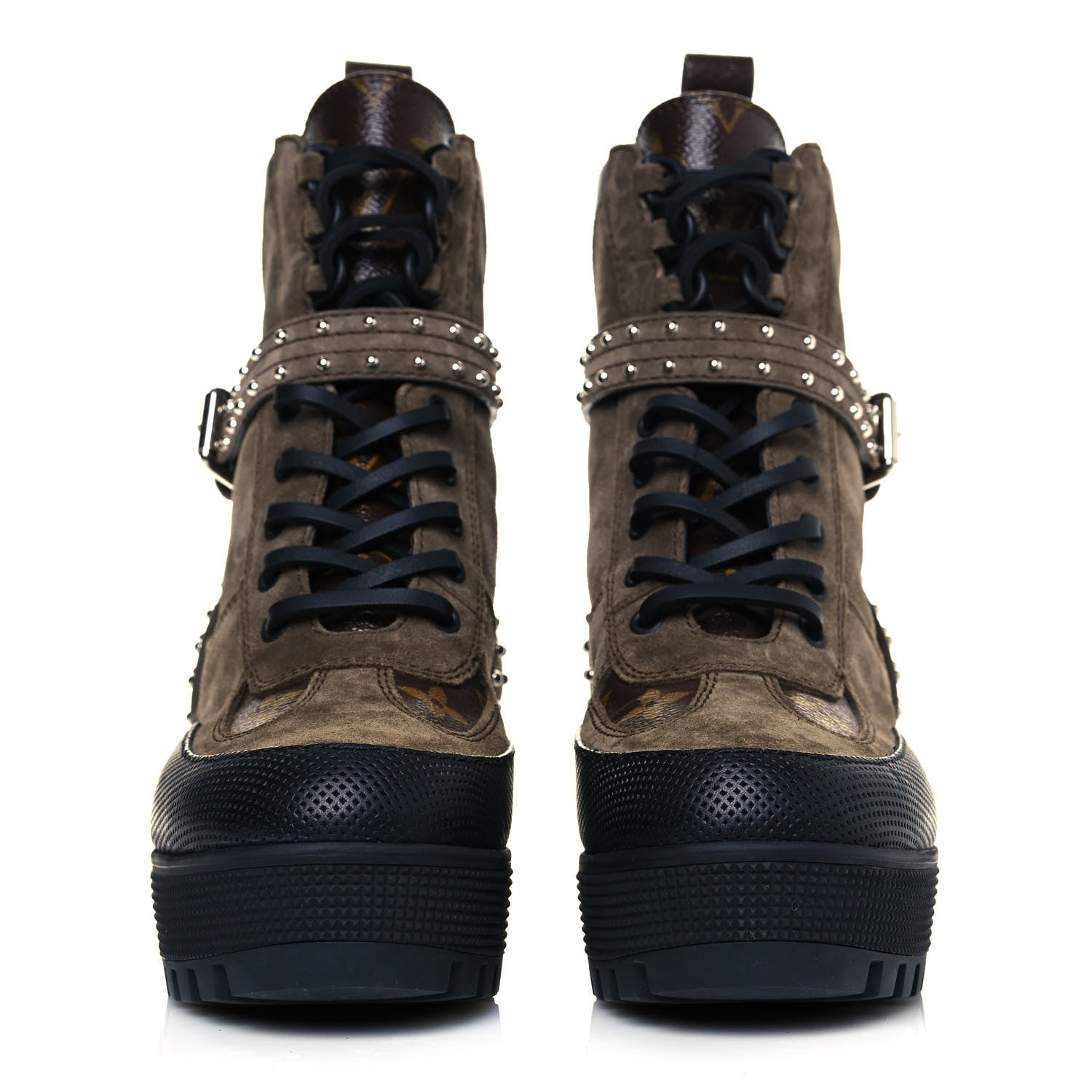 Louis Vuitton Suede Calfskin Monogram Laureate Platform Desert Boots 36 Kaki 2 of 8