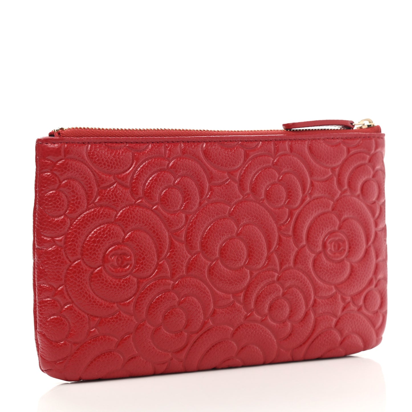 Caviar Camellia Embossed Cosmetic Pouch Red