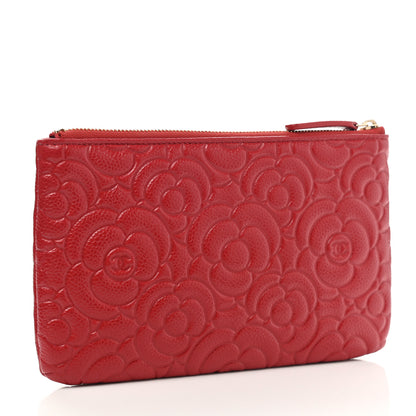 Chanel Caviar Camellia Embossed Cosmetic Pouch Red 3 of 8