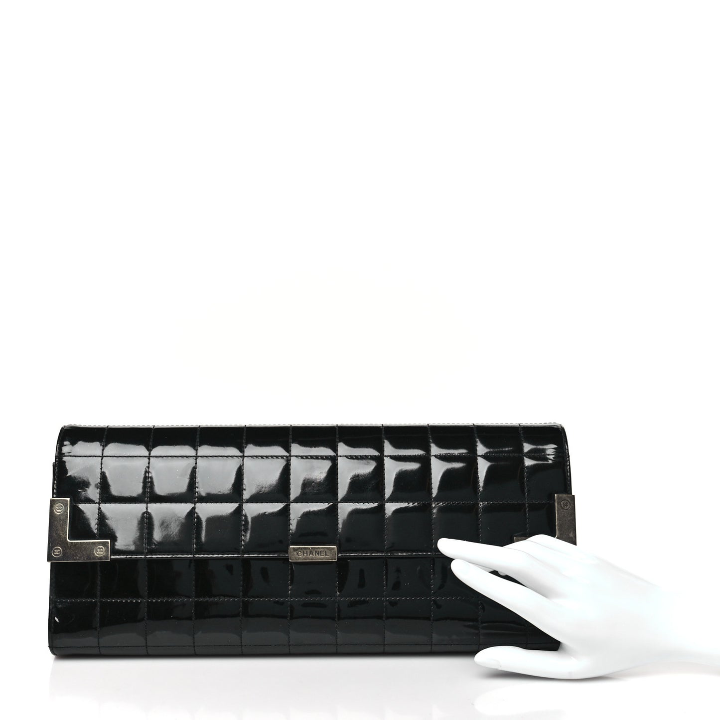 Patent Chocolate Bar Clutch Black