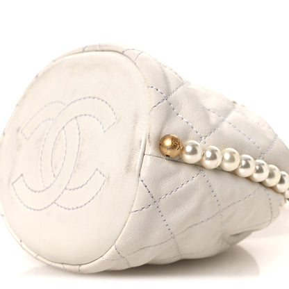 Chanel Calfskin Quilted Pearl Mini About Pearls Drawstring Bucket Bag  White 10 of 11