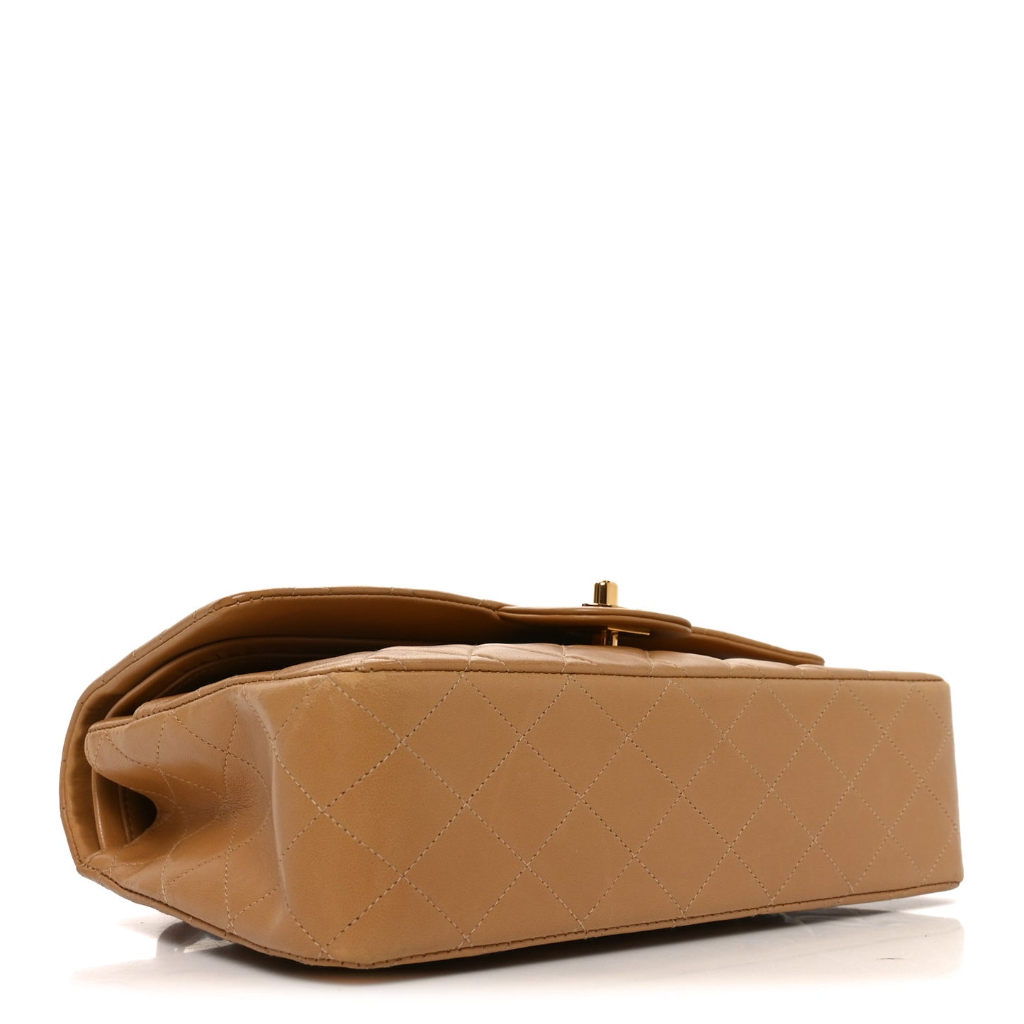 Lambskin Quilted Medium Double Flap Beige