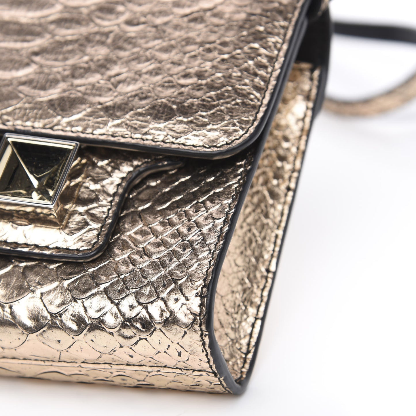 Metallic Python Calfskin Embossed PS11 Wallet With Strap Rose Gold