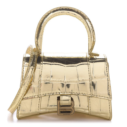 Balenciaga Metallic Calfskin Crocodile Embossed Hourglass Top Handle Bag Mini Gold 1 of 8