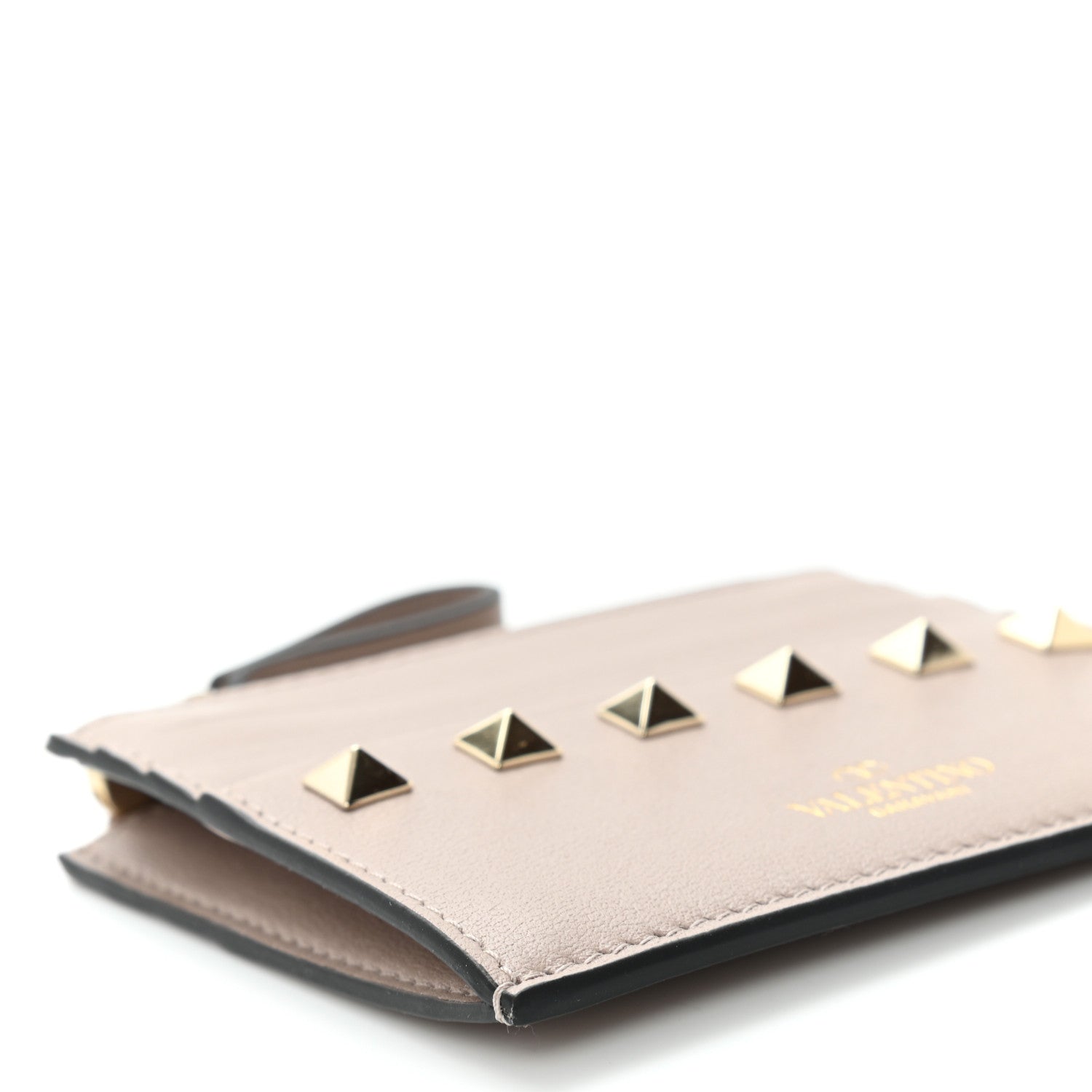 Valentino Garavani Vitello Rockstud Card Holder With Zipper Poudre 7 of 8