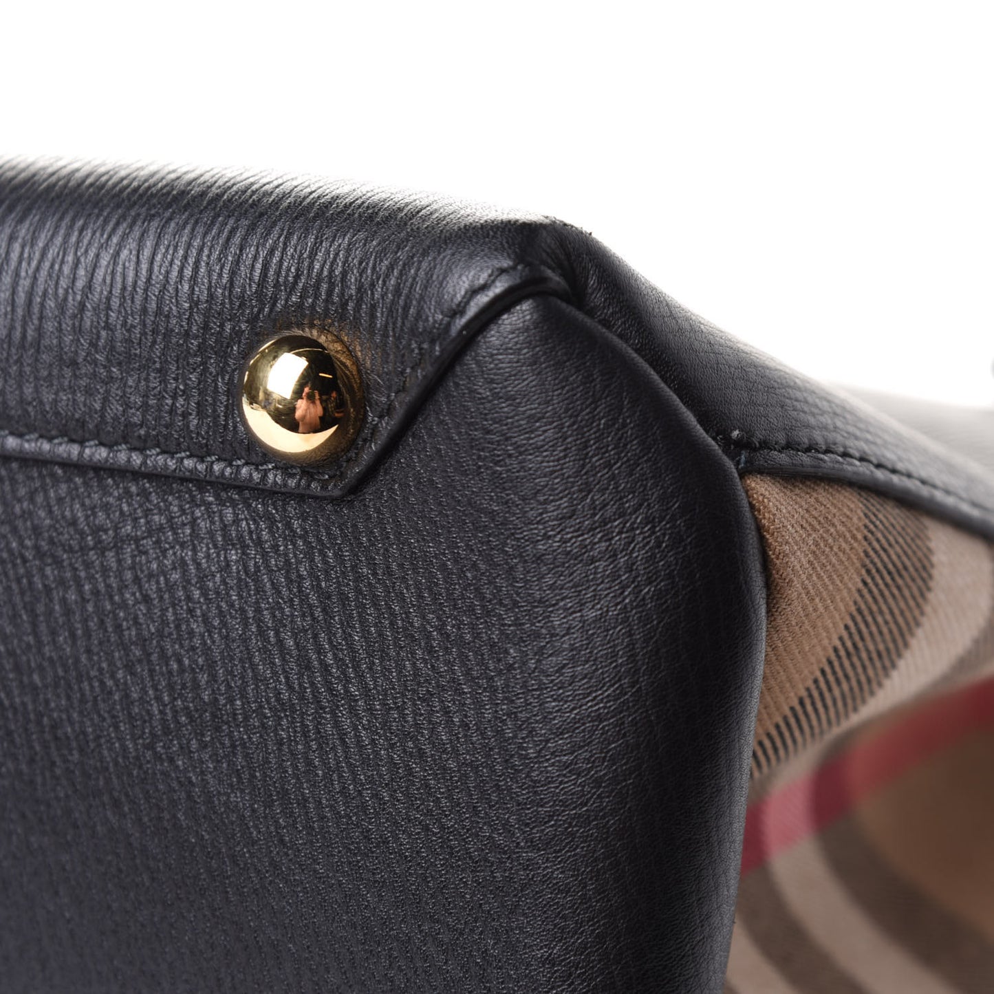 Grainy Calfskin House Check Medium Banner Tote Black