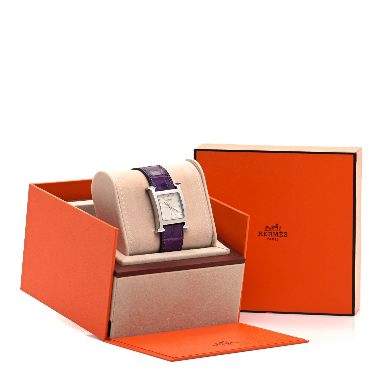 Hermes Stainless Steel Alligator 26mm Heure H Hour Quartz Watch Amethyst 5 of 5
