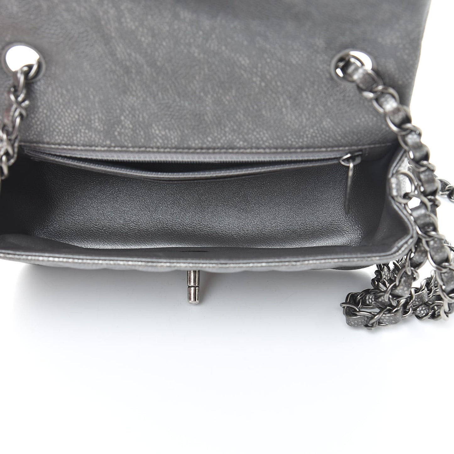 Metallic Caviar Quilted Mini Rectangular Flap Dark Silver