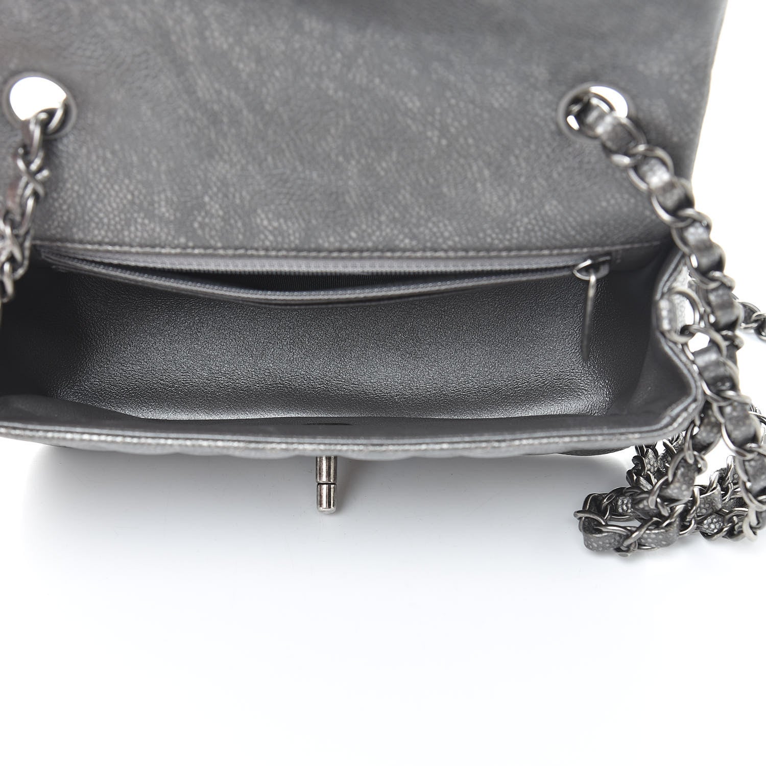 Chanel Metallic Caviar Quilted Mini Rectangular Flap Dark Silver 8 of 16