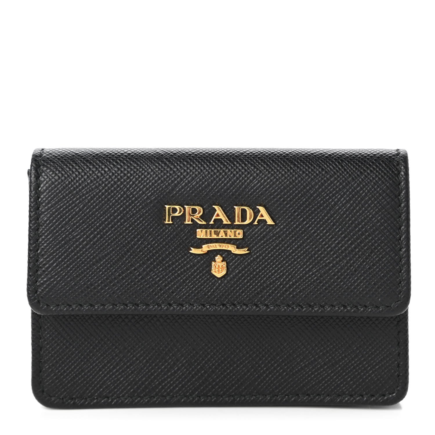 Prada Saffiano Metal Flap Card Holder Black 1 of 10