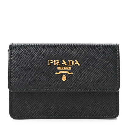 Prada Saffiano Metal Flap Card Holder Black 1 of 10