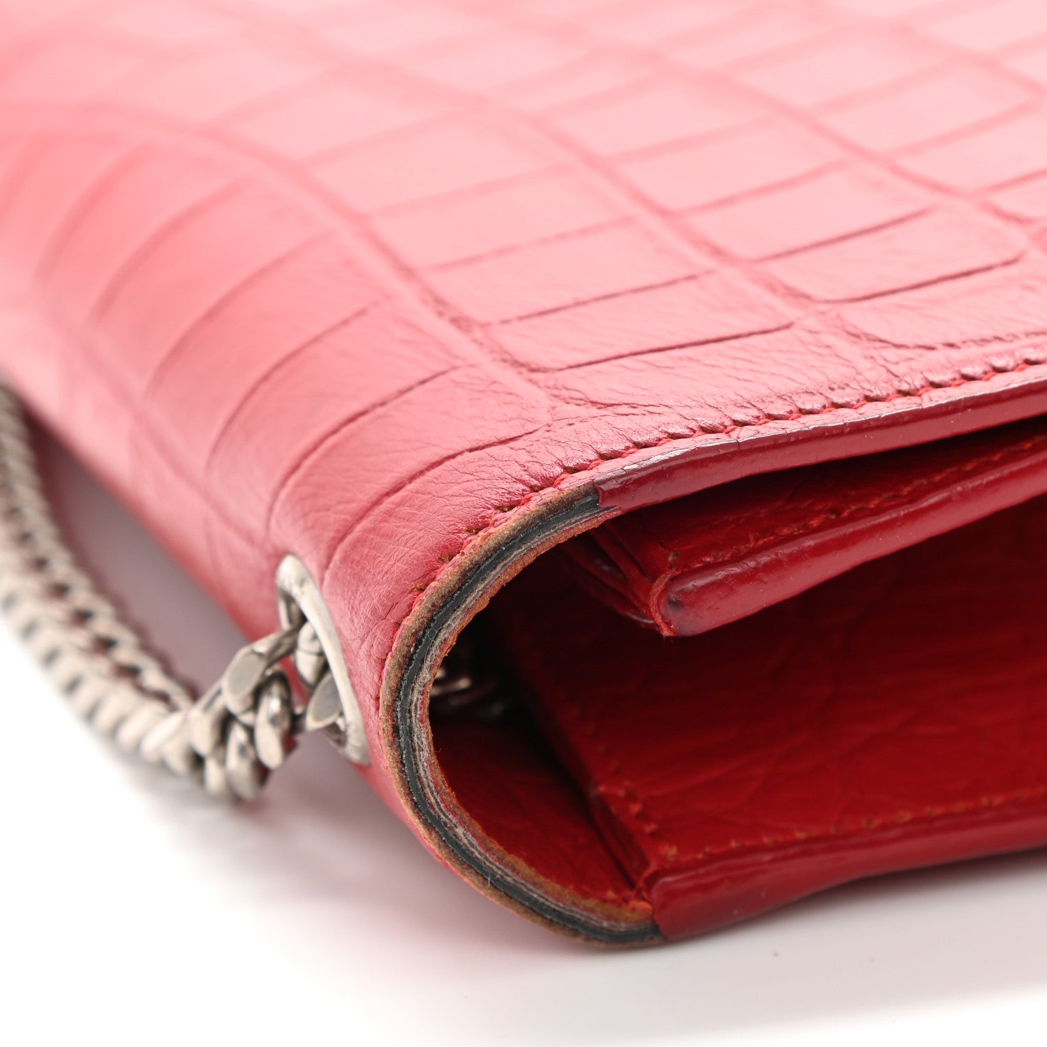 Saint Laurent Calfskin Crocodile Embossed Medium Classic Monogram Kate Tassel Satchel Red 15 of 16