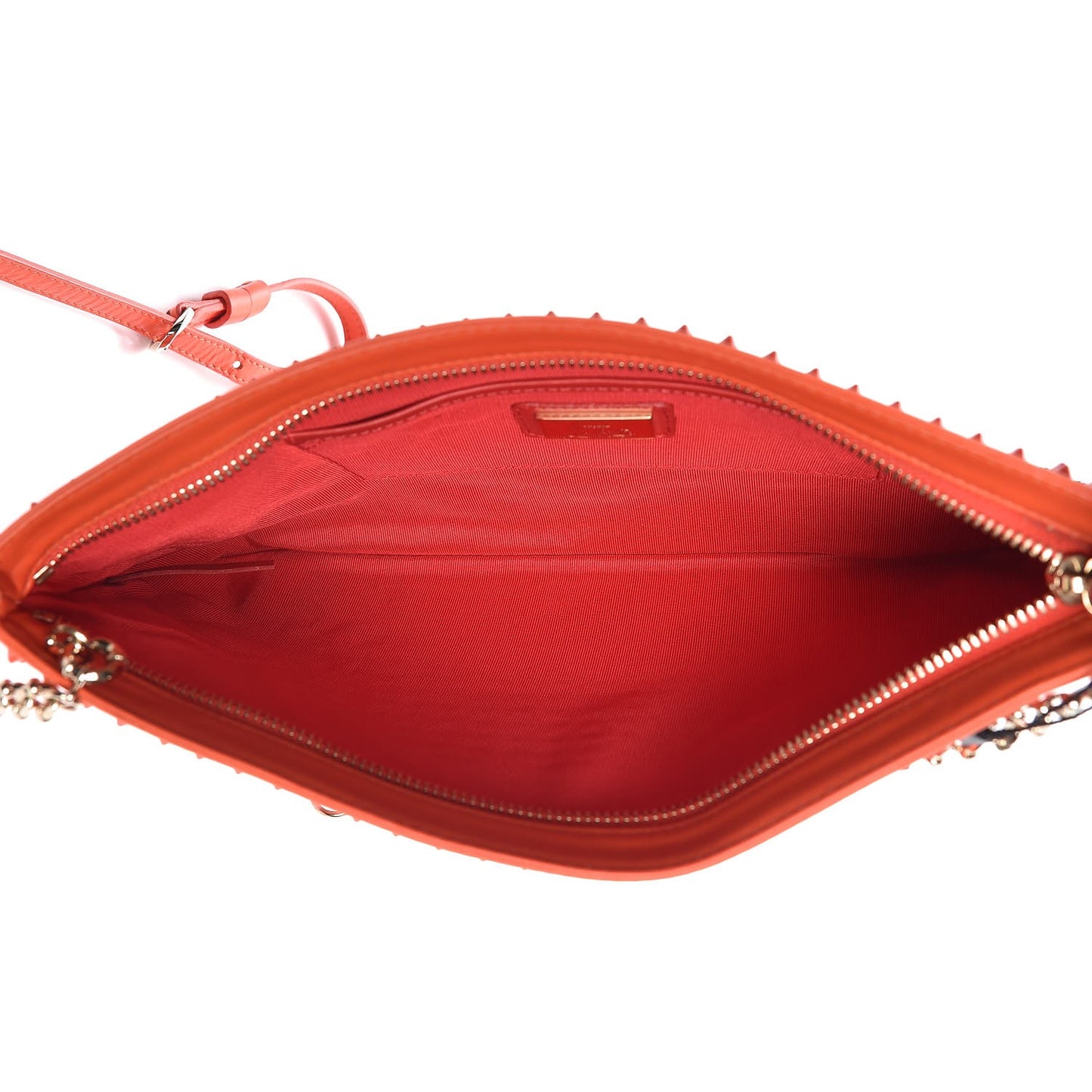 Calfskin Studded Loubiposh Chain Clutch Papaya