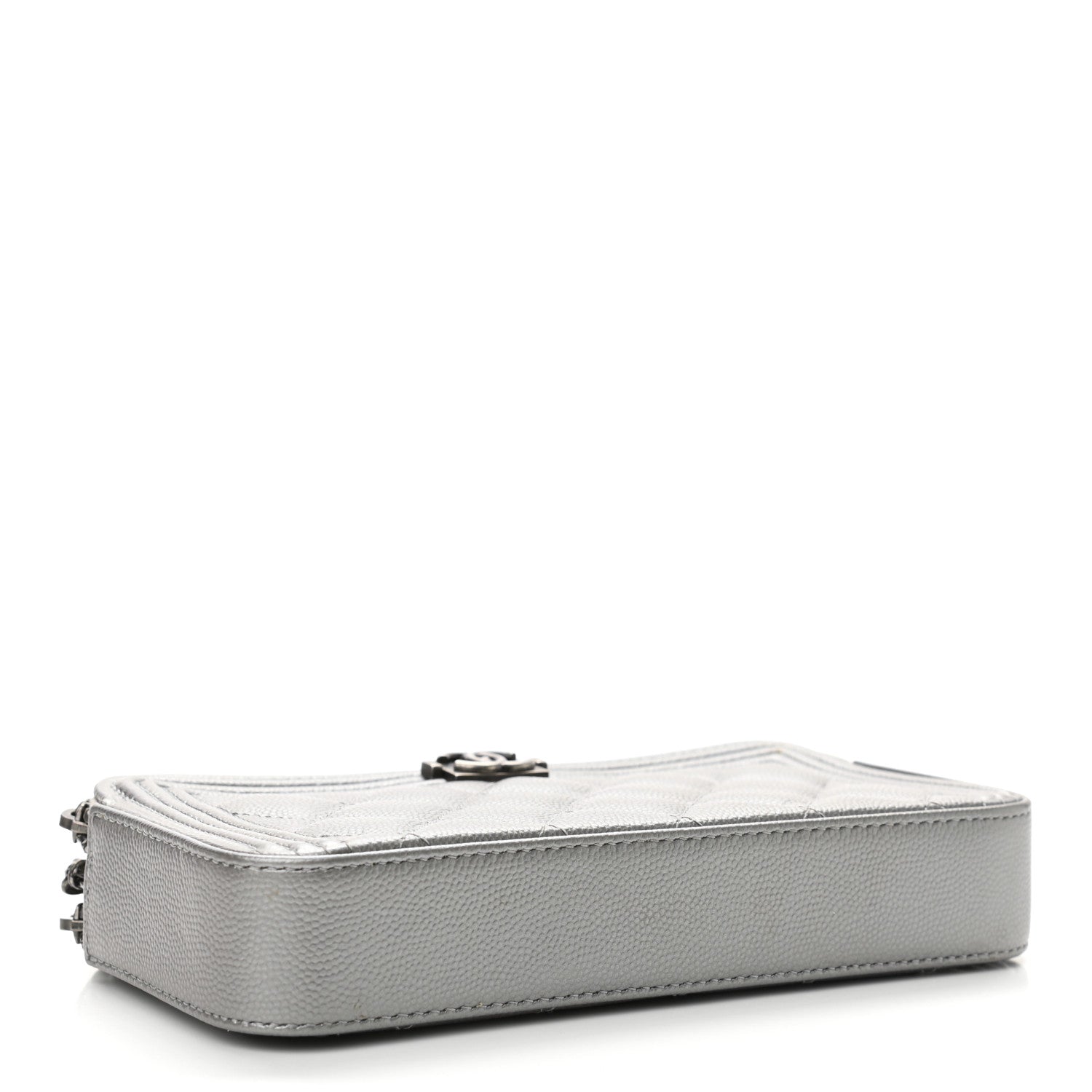 Chanel Metallic Caviar Quilted Small Boy Clutch With Chain Silver 3 of 14