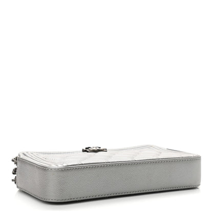 Chanel Metallic Caviar Quilted Small Boy Clutch With Chain Silver 3 of 14