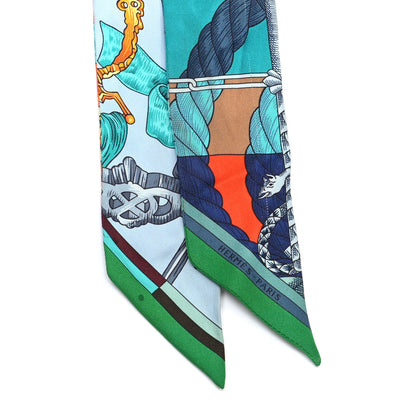 Hermes Silk Cavalleria D'Etriers Twilly Emeraude Orange Turquoise 2 of 4