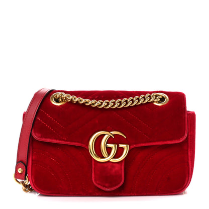 Gucci Velvet Matelasse Mini GG Marmont Shoulder Bag Hibiscus Red 1 of 13